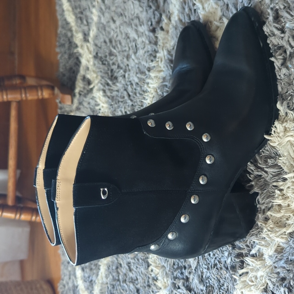 COACH Pauline Leather Suede Bootie Black 8.5 B Womens Studded Western Ankle Boot - Picture 3 of 8